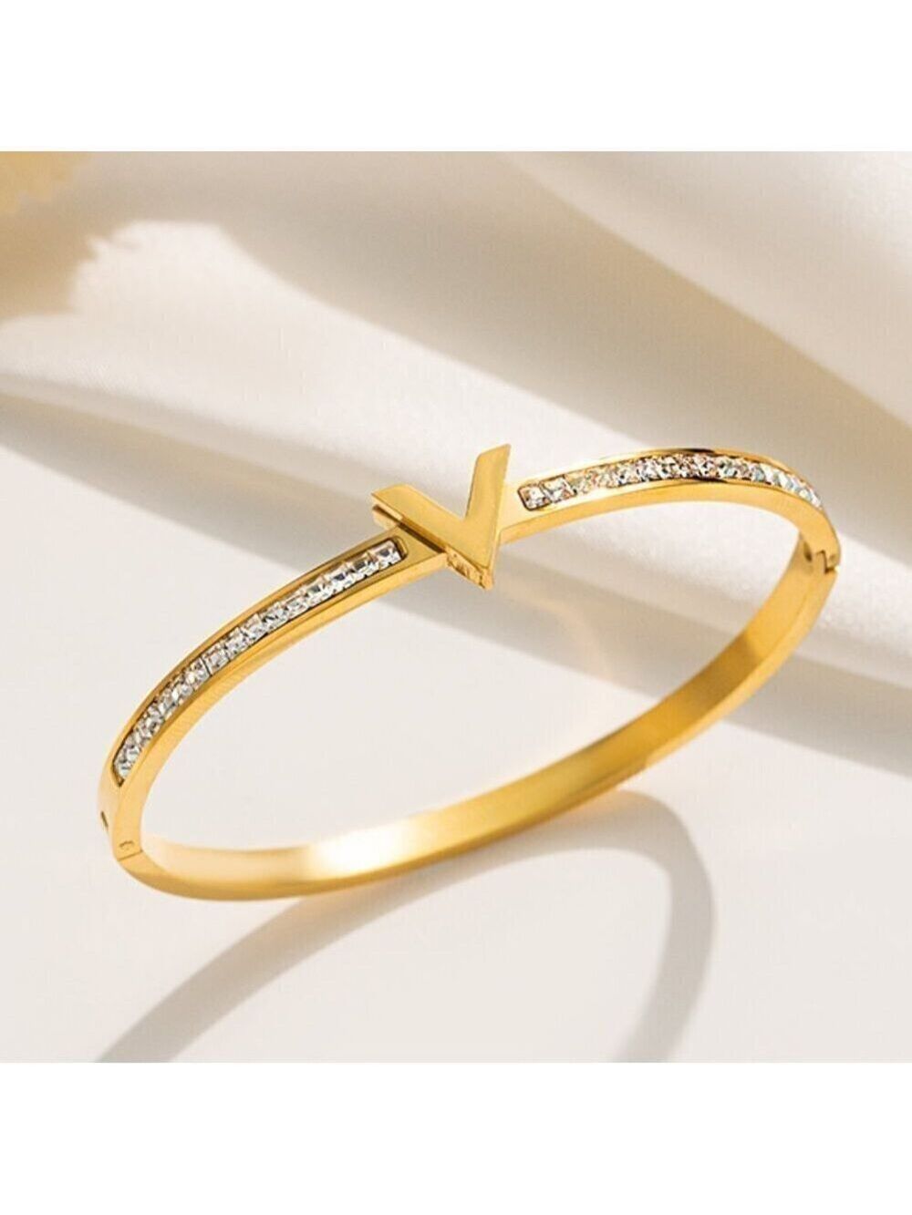 18K Gold Plated Stainless Steel Luxury V Zircon Bangle